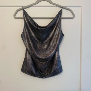 Metallic Sleeveless Cowl Neck Top Vintage